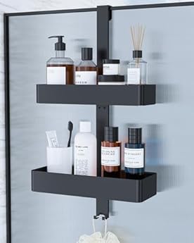 Foto di Kitsure Porta Sapone per Doccia - Porta Shampoo Doccia da Appendere Senza Foratura, Mensole Bagno a 2 Livelli, Struttura Antiruggine per Bagnoschiuma, Asciugamano, 29,1 x 11,2 x 55,3 cm, Nero