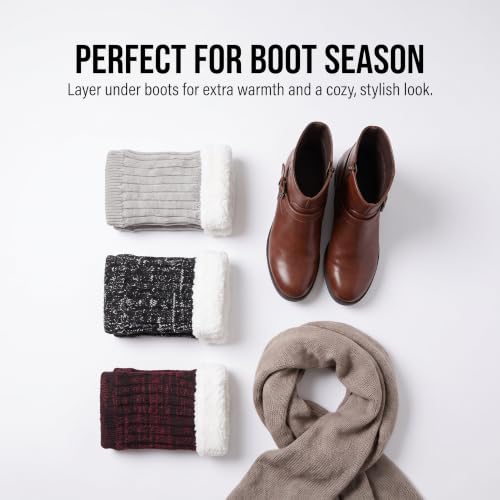 Image of Tipi Toe Women's 3 Pairs Boot Cuffs - Knitted Short Leg Warmers for Boots, Cozy Winter Layering Socks