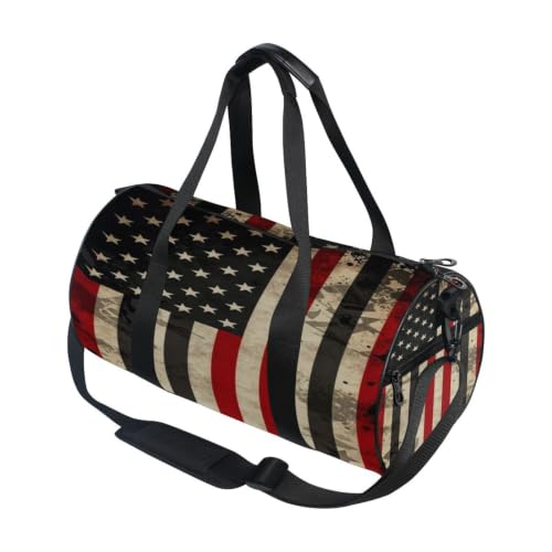 Bolsa de deporte vintage con bandera de EE. UU. para el gimnasio y viajes de fin de semana