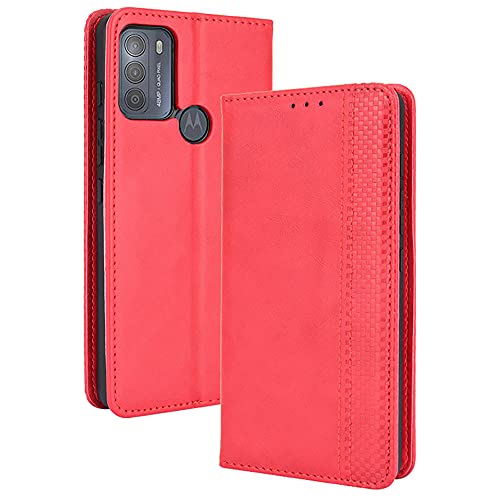 ALAMO Funda de Retro Piel para el Motorola Moto G50, Prima Carcasa Movil con Ranura para Tarjeta - Rojo