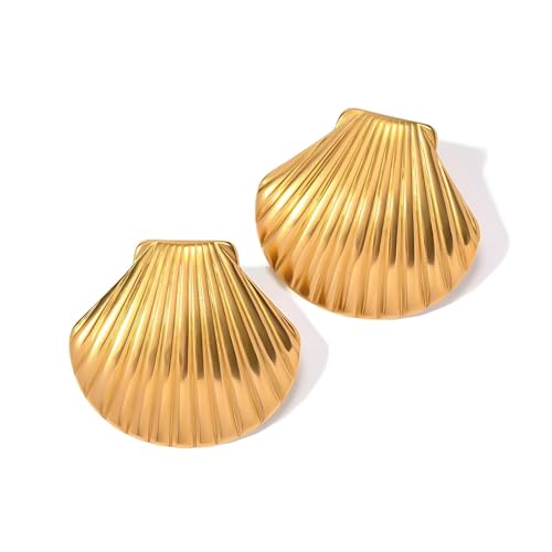 Greichfan Big Shell Stud Earrings Gold Large Seashell Conch Earrings Beach Earrings For Women Girls cover