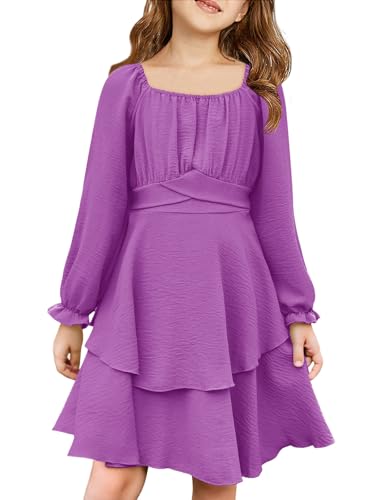 Robe d'automne chic à volants et manches bouffantes pour fille