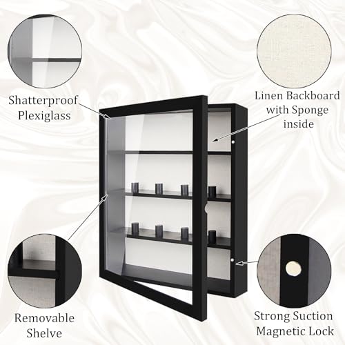 Image of Shadow Box Display Case 11x14, Deep Shadow Box Picture Frame with Linen Back and Removable Shelves, Wooden Memory Box for Wedding Bouquet, Photos, Medals, Keepsakes (Black, 11x14)