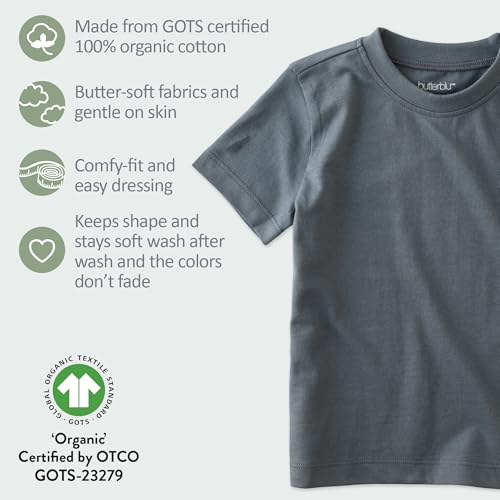 Image of Butterblu Taylor 5-Pack Short Sleeve T-Shirts 100% Organic Cotton | GOTS Certified Organic Cotton for Baby, Toddler Girls, Boys, Unisex, Made to Match Layering Solid Colors