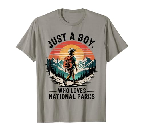 Just A Boy Who Loves National Parks Retro Vintage Nature Maglietta