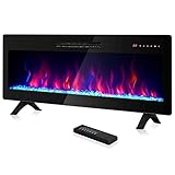 BELLEZE 42' Electric Fireplace Heater, 1400 W Recessed & Wall Mounted Electric Fireplace with Remote Control, Freestanding Heater with Adjustable Flame Color and Brightness, Timer, Touch Screen