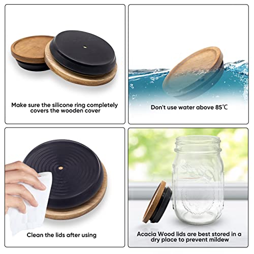 6 Pack Wide Mouth Wooden Mason Jar Lids, Reusable Storage Canning Lids Set, 2 Sizes Ball Wood Lids For Regular And Petite Size With Airtight Silicone Seal, Brown #TOP6