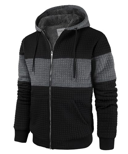 Fozexi Men's Hoodies Warm Full Zip Fleece Lined Jacket, Black