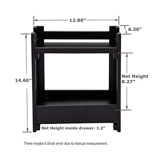 GOBAM Bamboo Makeup Organizer with Drawer, Black Vanity Storage Box, Multi-Purpose Storage for Skincare, Toiletries and Desktop, 2-Tier Countertop Organizer Shelf for Bathroom, Kitchen, Office