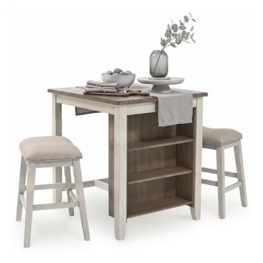 Signature Design by Ashley Skempton 3 Piece Counter Height Dining Set, Includes Table and 2 Barstools, Whitewash