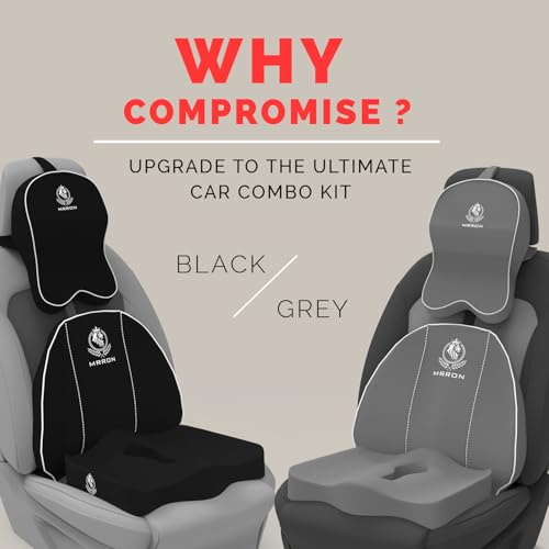 Image of Memory Foam Car Seat Cushion Combo - Backrest, Coccyx Cushion & Neckrest - Orthopedic Support for Back, Tailbone, Sciatica & Neck Pain - Ergonomic Comfort for Car, Office. (Black, Spine Support)