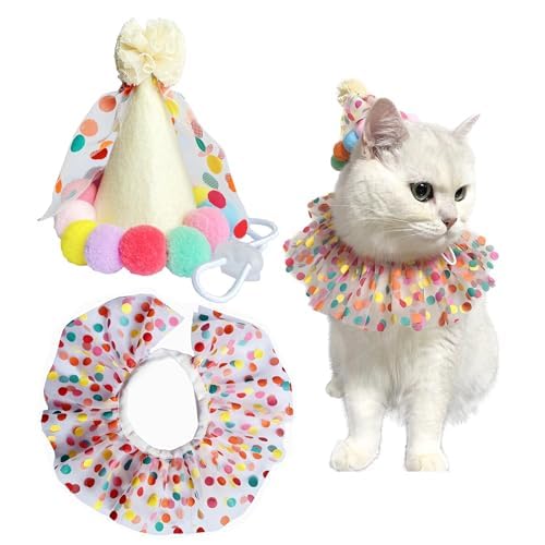Cat Dog Princess Costumes Puppy Cat Birthday Bandana Scarf and Party Hat Cute Lace Dog Bib Scarf and Christmas Hat Doggy Birthday Party Decorations Set