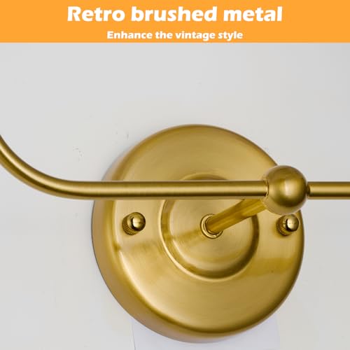 Image of PASSICA DECOR Vintage Gold 2-Light Battery Operated Double Wall Sconce with Dual Head Dimmable Wireless Sconces with Remote Control Indoor Wall Lamps for Bedroom Living Room Hallway