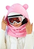 Fleece Balaclava Over Helmet - Warm Helmet Ninja Hood - Snowboard Hooded Hat Neck Gaiter Ski Mask (US, Alpha, One Size, Pink-EarsUp)