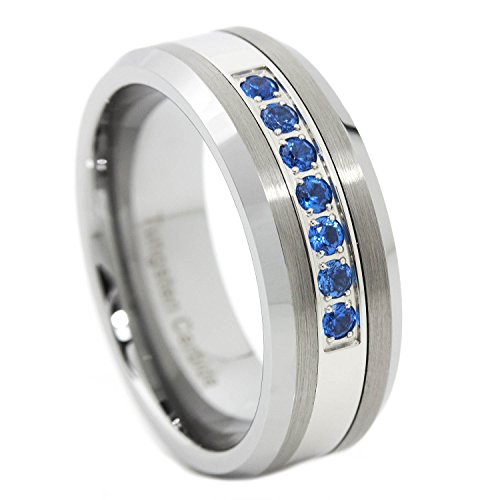 Panvisionary Men's Thin Blue Line Blue 7 Cz Stone Ring Tungsten Carbide Wedding Band 14