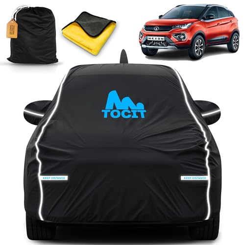 Image of Nexon Waterproof Long Life Car Cover with Safety Glow Reflective Strap, Premium Stretchable Velvet Velour Fabric, Machine Washable, Tri-Stitch Custom Fit with Mirror & Antenna Pocket