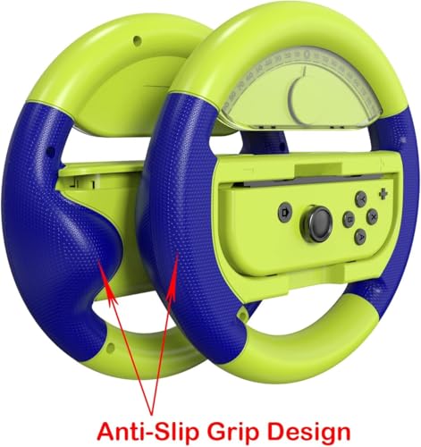 Image of PSS 2pcs Racing Game Steering Wheels Attachment Compatible with Nintendo Switch JoyCon, Switch OLED & OLED Joy-Cons, Racing Wheel for Mario Kart 8 Deluxe, Joy con Wheel Attachment, 135mm Diameter, (Joycon not included) (Blue /Yellow)