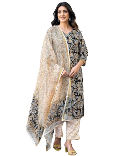 Image of SIRIL Women's Rayon Blend Floral Printed Straight Kurta Pant with Dupatta Set