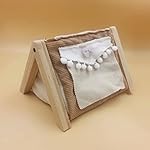 Small Animal Wood Teepee Tent with Curtain & Cushion Cave Bed Warm House Habitat Hideout Tunnel for Hamster Sugar Glider Hedgehog Gerbil Rat Bearded Dragon Bird Small Animals Cage Supplies (M, Brown) - Image 3