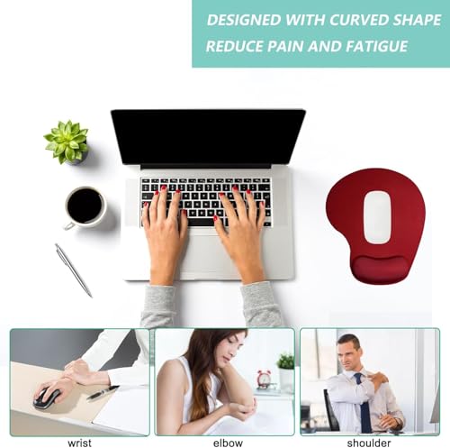 Image of Mouse Pad with Gel Wrist Rest Support, Ergonomic Mouse Cushion with Non Slip Rubber Base Mouse Pad for Laptop, Computer, Gaming, Office (Red, Oval)