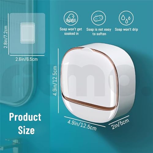 Image of Ritmo Soap Dish Space Saving Waterproof Drainable Wall Mounted Soap Box for Shower Waterproof Soap Dish with Drain Box, Wall Mounted Drain Soap Box, with Waterproof Flip Lid (White)