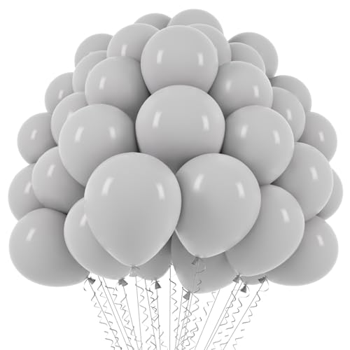 Image of Voircoloria 110pcs Gray Balloons 12inch Grey Latex Party Balloons for Graduation, Wedding, Birthday, Gender Reveal, Baby Shower, Bridal Shower, Anniversary Party Decorations