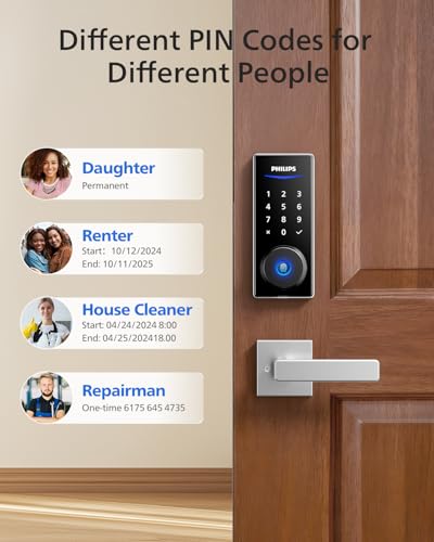 Image of Philips Smart Lock with Handles, Smart Door Lock with 2 Level Handles, Keyless Entry Door Lock Set, Digital Keypad Deadbolt for Front Door, App Fingerprint PIN Code Unlocking, Auto Locking