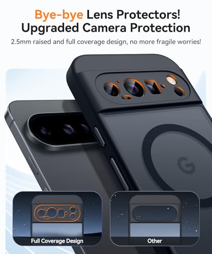 CANSHN Magnetic for Google Pixel 9 Pro Case(6.3 Inch), Upgraded [Full Camera Protection] [Compatible with Magsafe] [Translucent Matte] Shockproof Protective Phone Cover, Black