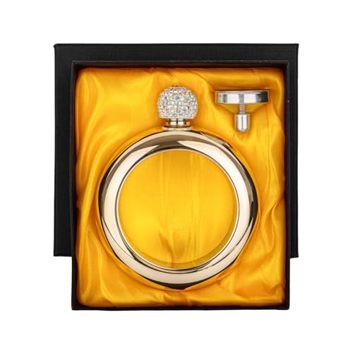 Toptie Pulsera Con Petaca de Whisky para Mujer, 100 ml/3,5 Oz, Botella de Vino Portátil Oculta Con Tapa de Diamantes de Imitación, Accesorio de Moda para Combinar Con Atuendos, Oro Rosa