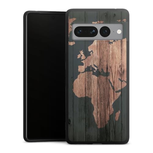 Étui silicone premium Google Pixel 7 Pro coque souple motif bois carte géographique unique