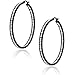 Gem Stone King 2 Inch Stunning Stainless Steel Black High Shine Inside-Out Hoop Earrings For Women With CZ