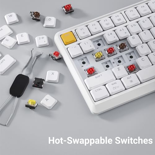 Image of Keychron KJ1 Low Profile Wireless Mechanical Keyboard, 2.4 GHz Bluetooth QMK 75% Layout RGB, Hot-swappable Banana Switch Compatible with Mac Windows Linux, 2000mAh Fast Charge for Gaming - White