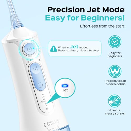 Image of COSLUS ADA Accepted C51 Water Dental Flosser for Teeth, 3 Modes 6 Pressure | Water Dental Pick for Orthodontic, Braces, Sensitive Gums, Multiple Users, Compact for Travel Built-in Nozzle Storage, White