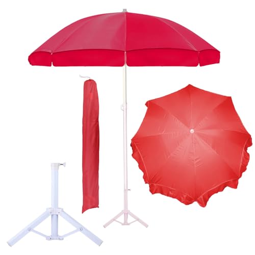 Image of ORILEY Garden Umbrella with Stand Foldable Big Size (7ft Height 42 Inch Rib Arm) Heavy Duty Waterproof Rain & UV Sun Protection Outdoor Patio for Balcony Shedding Cantilever & Lawn (Red)