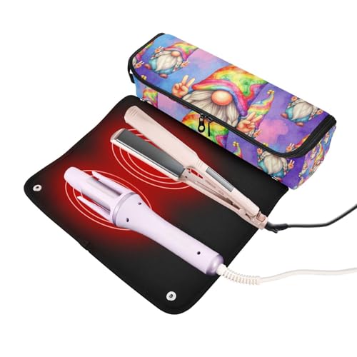 Organizador 2 en 1 para herramientas de cabello con estera resistente al calor, impermeable y portátil, bolsa de viaje abierta para planchas, alisadoras, rizadores, funda divertida para mujer miniatura 2