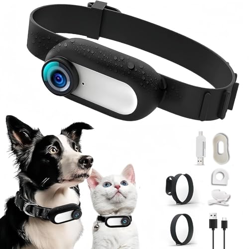 Cuifati Katzenhalsband-Kamera, 1080P HD -Haustierkamera-Halsband 170° Weitwinkel für Hunde und Katzen, Tragbare Body-Sport-Action-Kamera für...