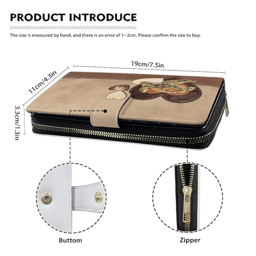 Image of COEQINE Ladies Wallets Pink Leopard Heart Black Printed Leather Phone Long Clutch Purses Check Coin Change Holder