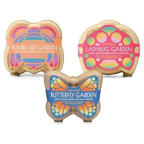 Modern Sprout Curious Critters Garden Activity Kit 3-Pack, Garden Seed Starter, Wildflower Mixed Seed Packet, Butterfly, Ladybug & Bumblebee Cover
