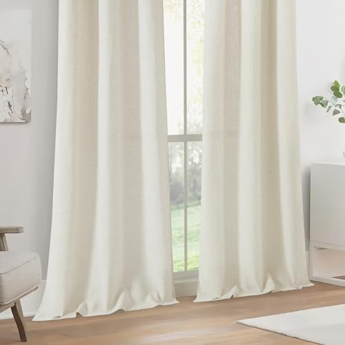 Ronaldecor Cortinas de linho natural mescladas semitransparentes para sala de estar, cortinas textur