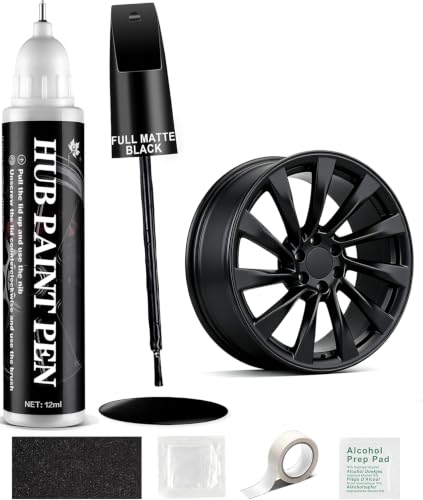 Amiss Full Matte Black Rim Repair Kit, Wheel Paint and Rim Paint Touch Up Pen for Curb Rash, Universal Alloy Wheel Scratch Repair for Scratches and Scuffs, Car Accessories (Full Matte Black)