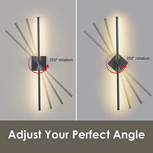 KARTOOSH Modern Wall Sconces Set of Two, Dimmable Hardwired Wall Sconces, 350° Rotate, LED Matte Black Wall Light Fixtures, 3000K Warm Light Wall Lamp for Bathroom, Living Room, 27.8 Inch (2 Pack)