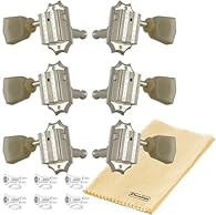 Set of six vintage-style guitar machine heads for 3 left and 3 right pegheads only Vintage-style "green key" Keystone button design with nickel finish Die-cast housing 14:1 gear ratio 25/64” post hole Post length to hole: 23.6mm Overall post length: ...