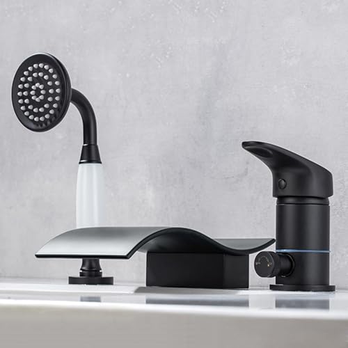 Mitigeur de baignoire cascade noir sur pont avec ensemble de douche LWX - 7