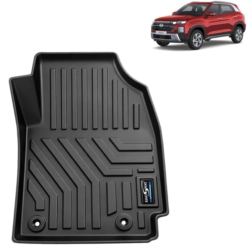 Image of KINGSWAY Accessories Custom-Fit TPE 5D Car Floor Mats Only Compatible with Hyundai Creta | Year 2024 Onwards | Set of 3 Pcs | All Weather Anti Slip Foot Mat with Easy Wash | Black | 2 Years Warranty