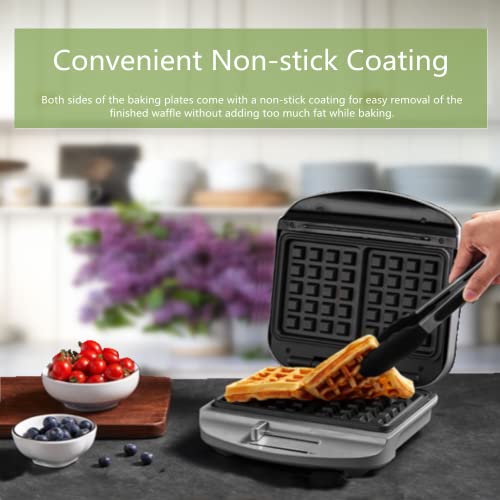 Bjyx Belgian Waffle Maker, 1000W Waffle Maker Machine, Small Waffle Iron Perfect Families And Individuals, Adjustable Temperature Control, Nonstick & Deep Plates, Pfoa Free, Silver, 9.6 X 10 X 3.7 In #TOP3