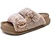KuaiLu Women's Fluff Slippers Plantar Fasciitis Arch Support Platform Slippers Ladies Fashion Open Toe Faux Fur Sliders House Slipper, Camel Brown Size 6