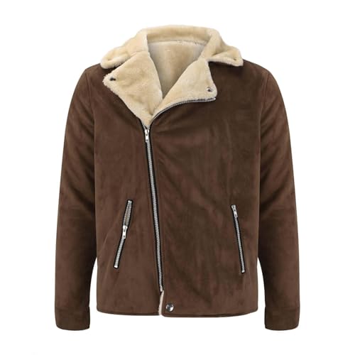 Men's Fleece Jacket Suede Faux Fur Collar Jacket Sherpa Lined Lapel Coat Heavyweight Leisure Winter Coat Outwear3
