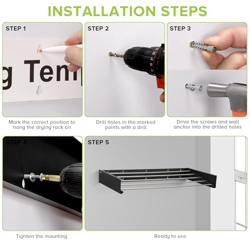 🏡✨Wall Mounted Laundry Drying Rack – Retractable Clothes Dryer with 5 Stainless Rods | 60 lb Capacity, Space-Saving Foldable Design for Bathroom & Utility Rooms (Black, 31.5") - Image 5