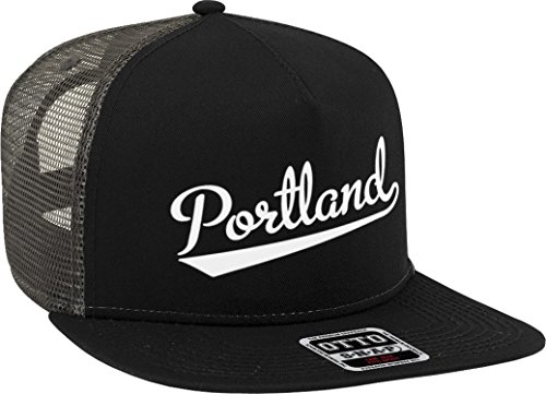 NOFO Clothing Co Portland Script Baseball Font Snapback Trucker Hat, Black/Charcoal Grey
