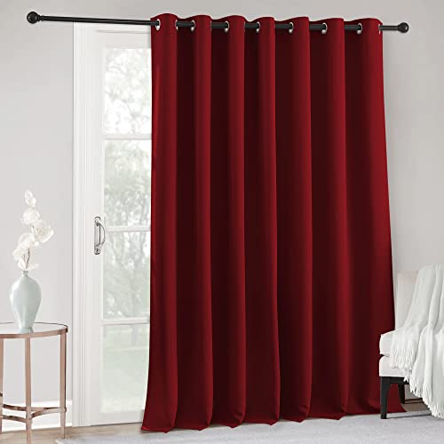 Image of RYB HOME Blackout Sliding Door Curtain, Thermal Insulated&Privacy Drape for Patio /Living Room /Bedroom, Extra Wide Room Divider Curtain, Window Treatment, Burgundy Red, W100 x L84, 1 Panel